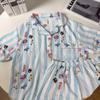 Print Striped Cartoon Dog Pajamas Set for Women V-neck Soft Y2K All-match 3 Piece Pajamas Set Autumn Winter New Casual Nightwear