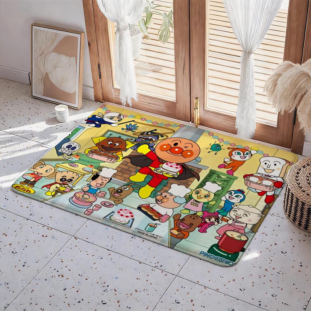 Cartoon A Anpanman Floor Mat Eco Flannel Doormat Non Slip Odorless Indoor Floor Rug Soft Short Plush Home Mat