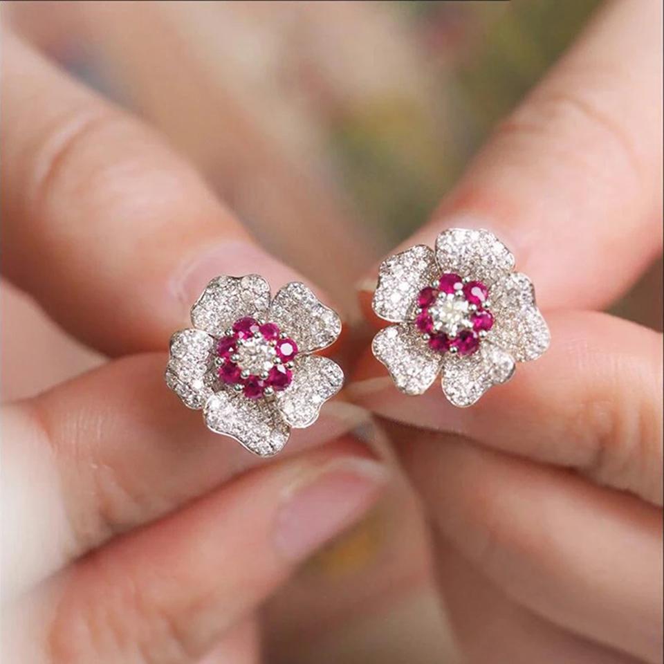 ZAKOL Elegant Shiny Cubic Zirconia Flower Stud Earrings Aesthetic Women's Ear Accessories Luxury Jewelry Gift for Women
