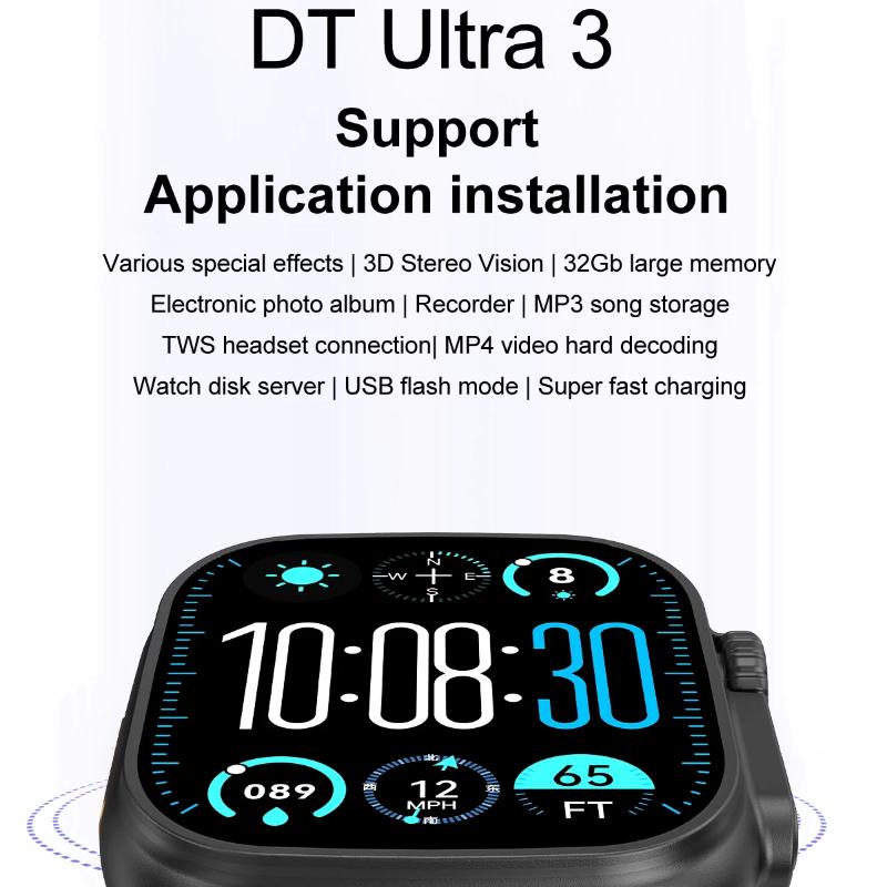 Смарт-часы DT Ultra 3 Экран Amoled 4 ГБ MP3 MP4 плеер Bluetooth Обмен сетью Магазин приложений ChatGPT Умные часы с искусственным интеллектом Мужские спортивные часы