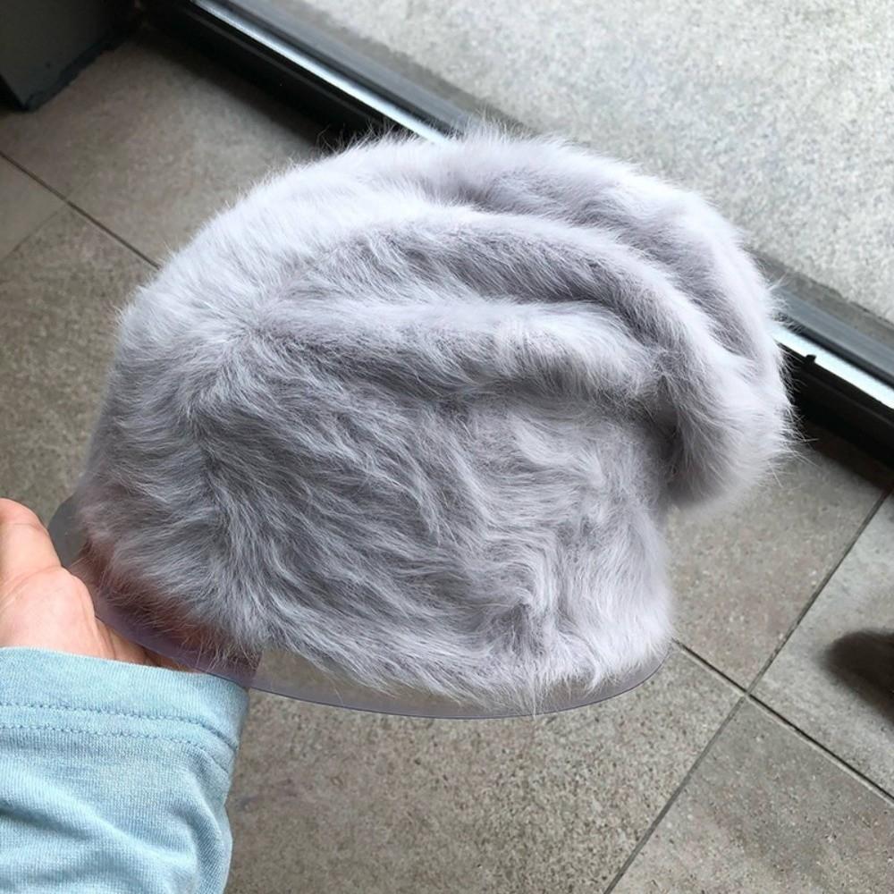 Rabbit Fur Winter Knitted Cap Solid Color Ear Protection Skullcap Slouchy Beanie Hat Teenagers
