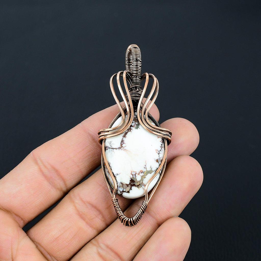 Wild Horse Gemstone Handmade Pure Copper Wire Wrap Jewelry Pendant For Memorial Day