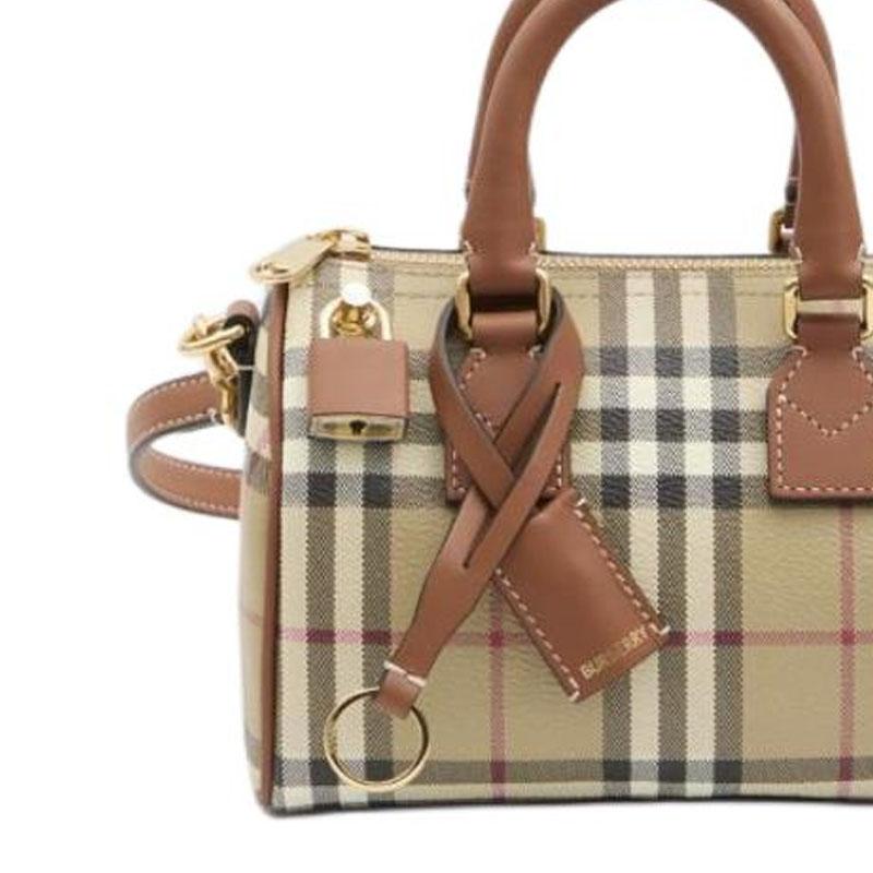 Burberry Мини-сумка Boston в винтажную клетку из кожи, кросс-боди для женщин, для ежедневного использования и путешествий