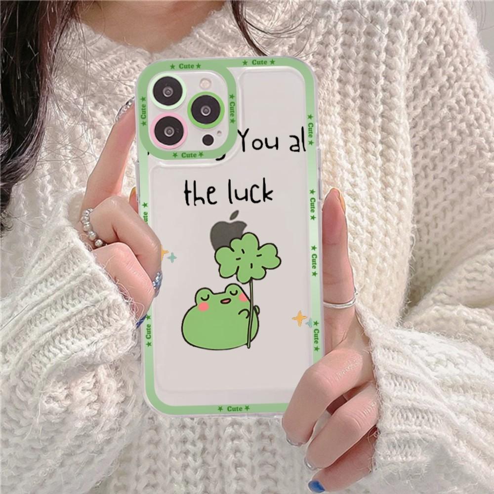 Mint Green The Frog Mushroom Phone Case For iPhone 16 15 14 13 12 11 Pro Max XS X XR Mini Protective Cover