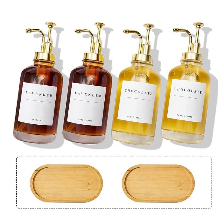 Диспенсер для кофейного сиропа для кофейни, дозатор для кофейного сиропа на 16,9 унций, стеклянная бутылка для сиропа с этикетками и бамбуковым подносом