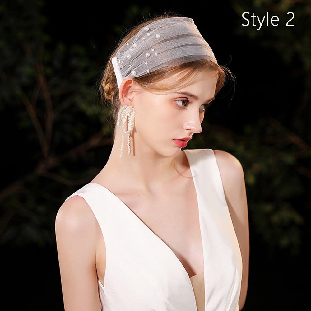 Тюлевый бант с жемчугом Свадебный головной убор Белые свадебные фаты для женских свадебных фат