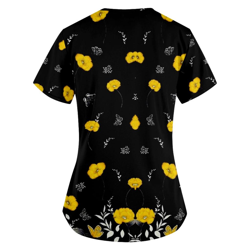 Женская модная рабочая форма с принтом и карманной футболкой с коротким рукавом