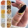 12 Grids Colorful Golden Foil Nail Sequins Featuring Irregular Aluminum Flakes, Perfect for Shiny Nail Designs Decorations for Manicures