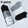 5 Pairs Women Socks Women Ankle White Black Socks Breathable Sports Socks Solid Color Boat Socks