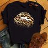 New Harajuku Women T Shirts Leopard Lips Print Tshirt Funny T Shirt Female Short Sleeve Black Tops Tee Fashion Women T-shirts