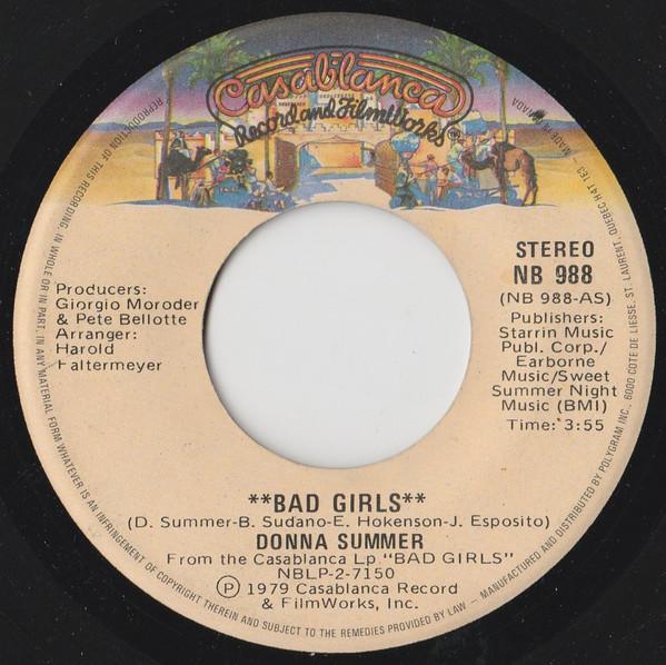 7-дюймовая пластинка DONNA SUMMER Bad Girls NB988 CASABLANCA 1979 Канада SoulFunk Б/у
