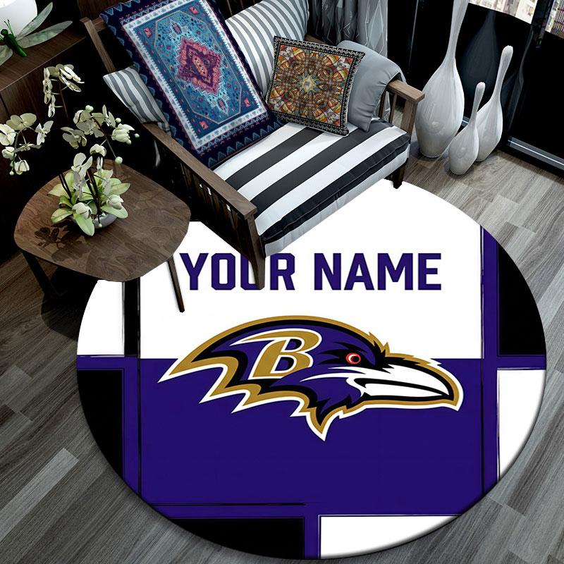 Custom Name,Baltimore Ravens pattern round rug,Carpet Rug for Living Room Bedroom Playroom ,Non-slip Floor Mat,Holiday Gifts and Birthday Gifts.