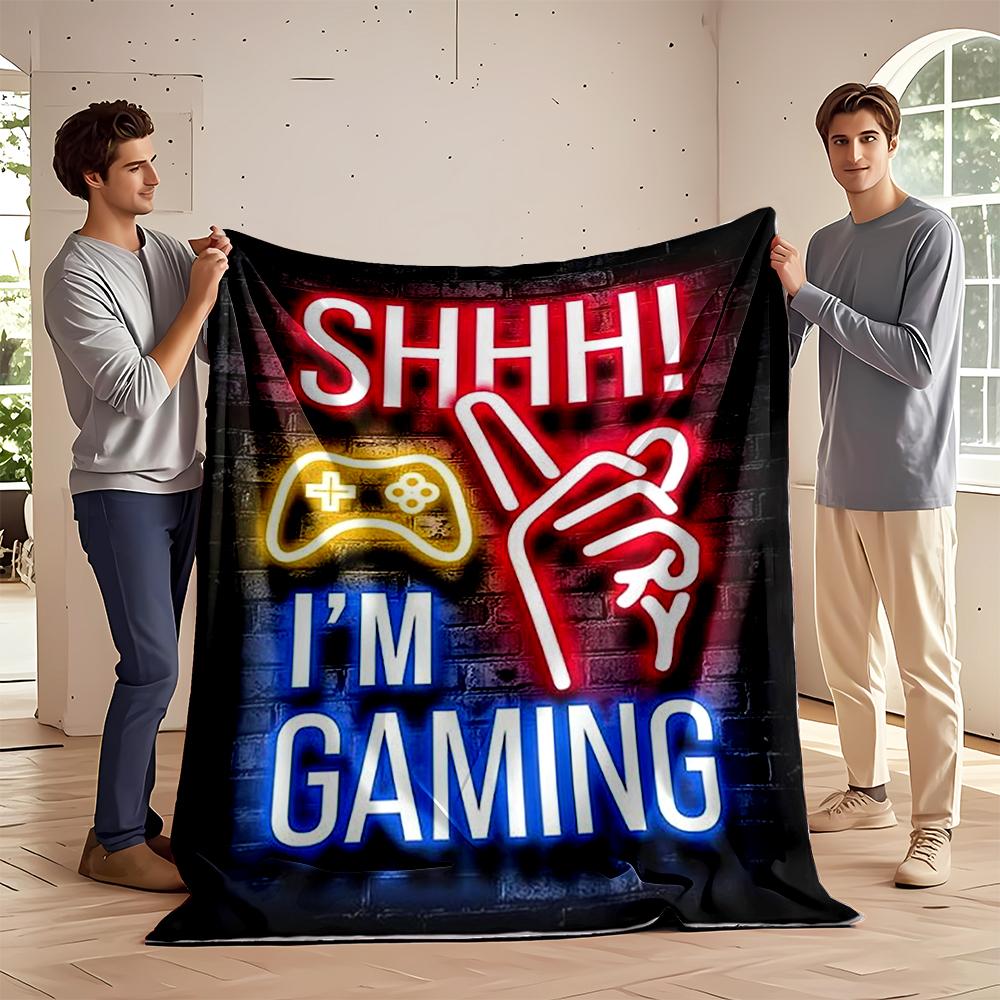 "Shhh! I'm Gaming Neon Sign Blanket Design Flannel blanket for bedroom, living room, sofa, and nap sofas"