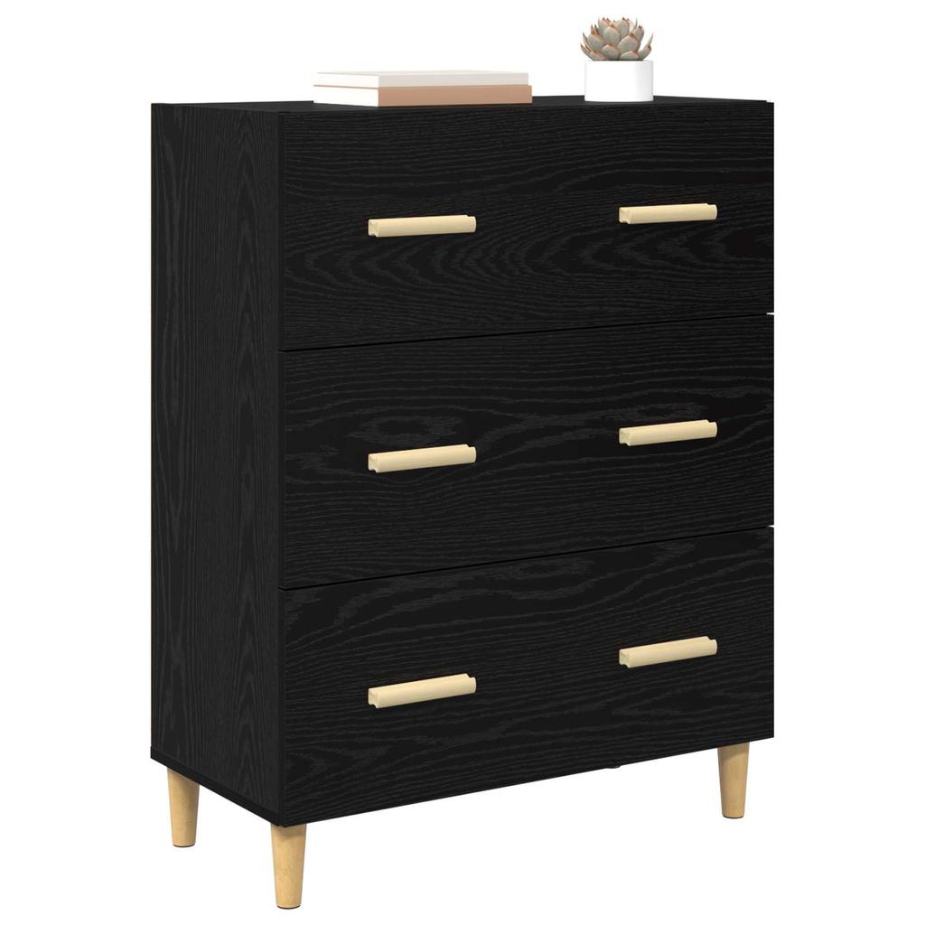 Sideboard in Black Oak Look 69.5 x 34 x 90 cm Wood Based Material