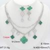 2PCS Fashion Double Necklace Earrings Copper Jewelry Set Stacked Clover Jewelry