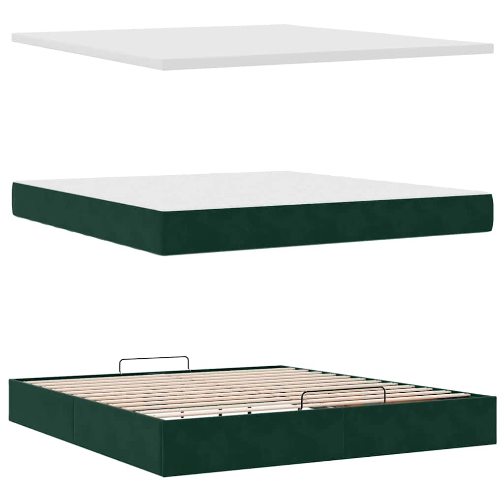 Ottoman Bed with Mattress Dark Green 180x200 cm Velvet