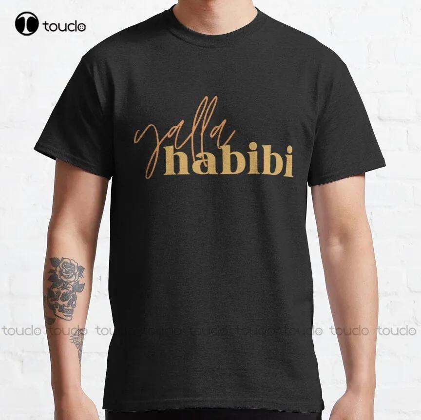 Yalla Habibi Two Fonts Gold Classic TShirt WhiteShirts For Unisex Tee T Shirts Digital PrintingBreathable Cotton Hip Hop