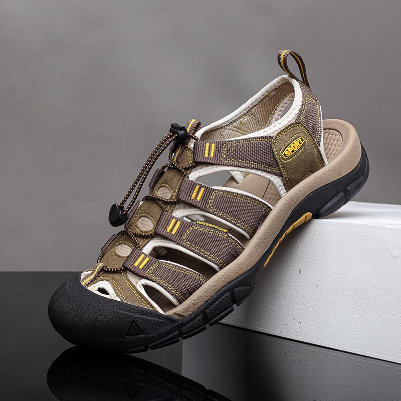 Модные летние удобные сандалии с мягкой подошвой, брендовые повседневные уличные нескользящие мужские кожаные сандалии, мужские ретро дышащие пляжные туфли с перфорацией