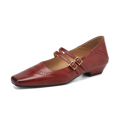 Модные туфли из коровьей кожи на весну и осень на низком каблуке с пряжками на ремешках женские туфли с квадратным носком туфли Мэри Джейн