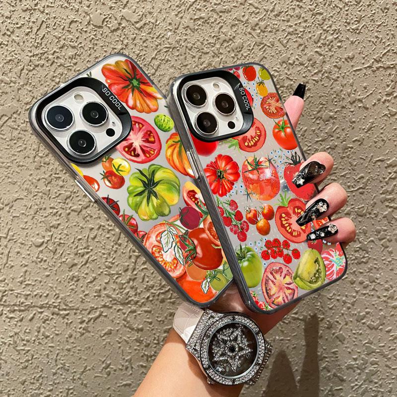 Милый лазерный чехол для телефона с рисунком красных помидоров для iPhone 16 15 14 Pro Max Plus 17 Pro Max Air 13 12 Mini 11 Pro Max Ударопрочный чехол