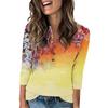 Women's Fashion Casual Loose 3/4 Sleeve Printed Round Neck Top