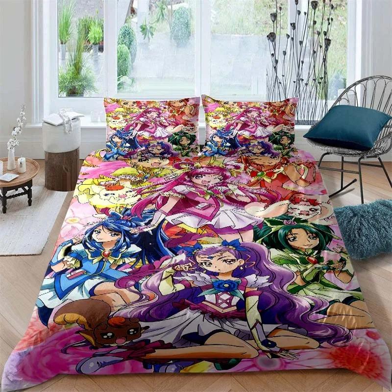 Go! Princess PreCure Anime-Themed Bedding Set Duvet Cover Bed Set Quilt Cover Pillowcase Comforter king Queen Size Boys Adult