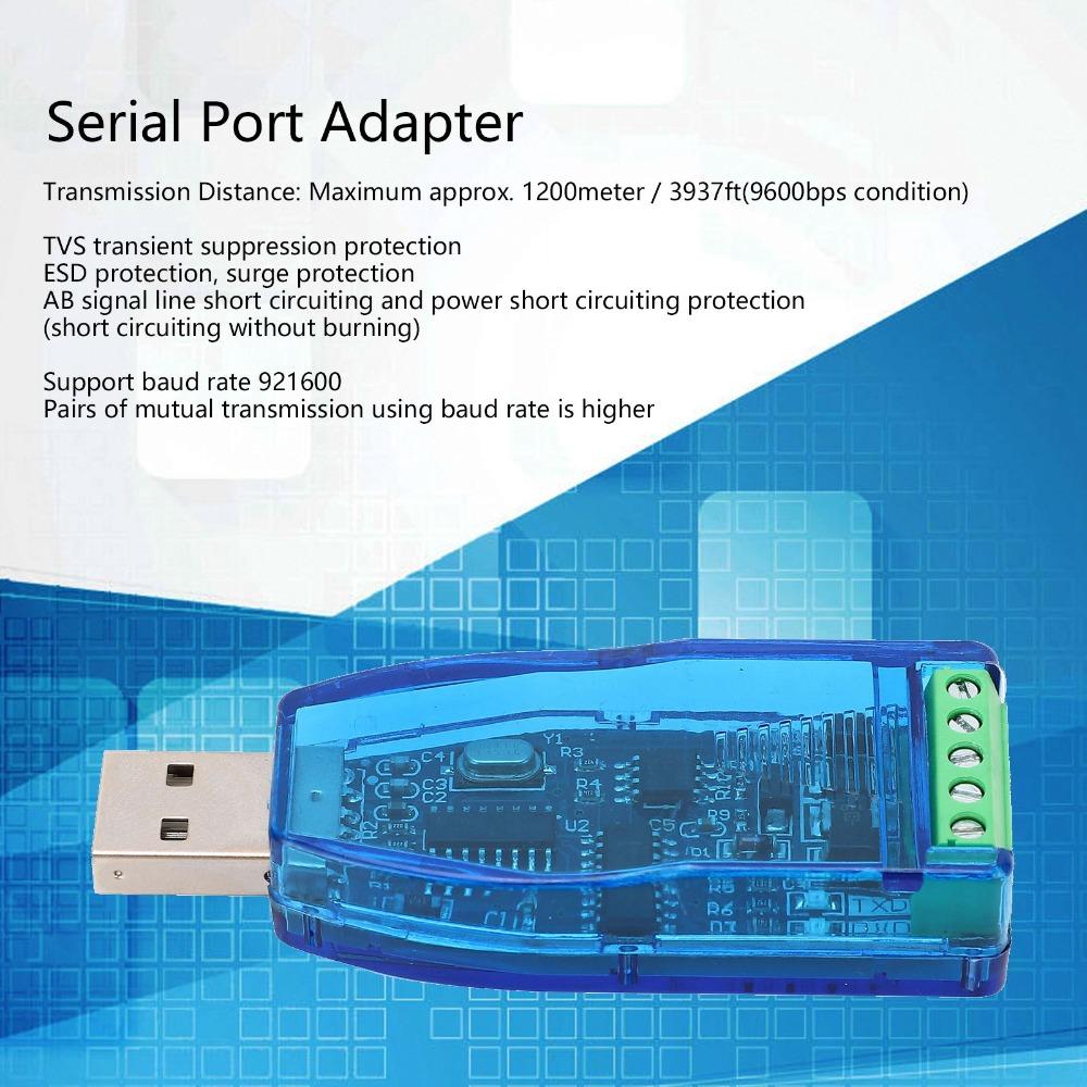 Прочный синий USB-конвертер в RS485, чип CH340, практичный адаптер последовательного порта, коммуникационный модуль, преобразователь последовательной линии