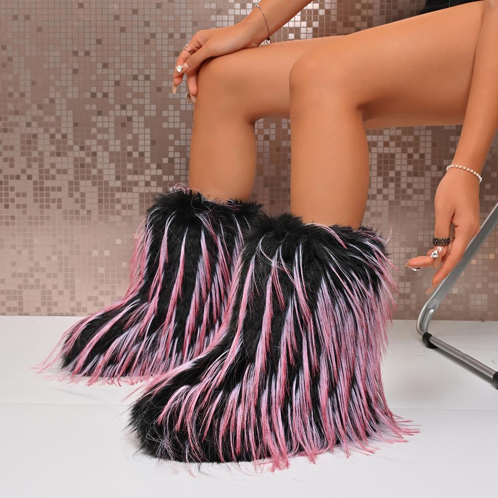 Зимние женские ботинки Роскошные Удобные Модные туфли для женщин 2025 Новые Уличные Пушистые Ботинки из Искусственного Меха Женские Плюшевые Теплые Снежные Ботинки