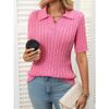 Women's Summer New Short-sleeved Lapel Stranded Jumper V-neck Knitted Pullover Tops
