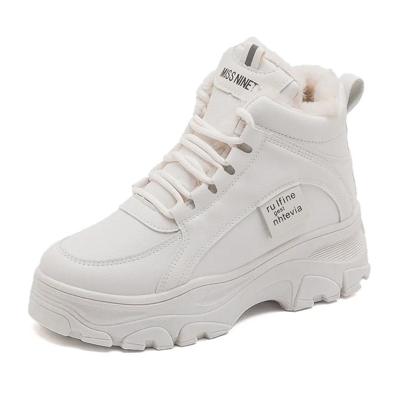 Зимняя обувь, женские ботинки на платформе, новинка 2024 года, массивные кроссовки, белые высокие повседневные туфли, дизайнерские модные плюшевые теплые женские ботильоны