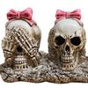 Уникальная фигурка из смолы с бантами, Фигурка черепа с розовыми бантами, Набор черепов «Не вижу, не слышу, не говорю» (Украшение), Подарок для поклонников готики, Готическая статуэтка, Хэллоуин