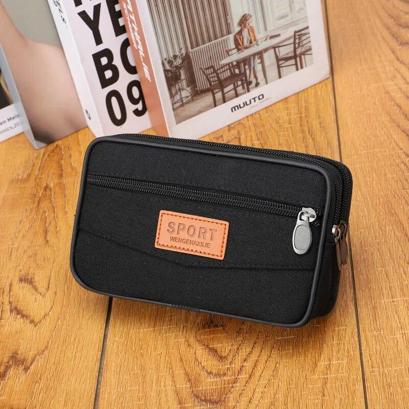Multi Layer Men Phone Pouch Belt Waist Bag Fanny Pack Canvas Purse Small Pocket Design Belt Pouch Purse Bag for Phone