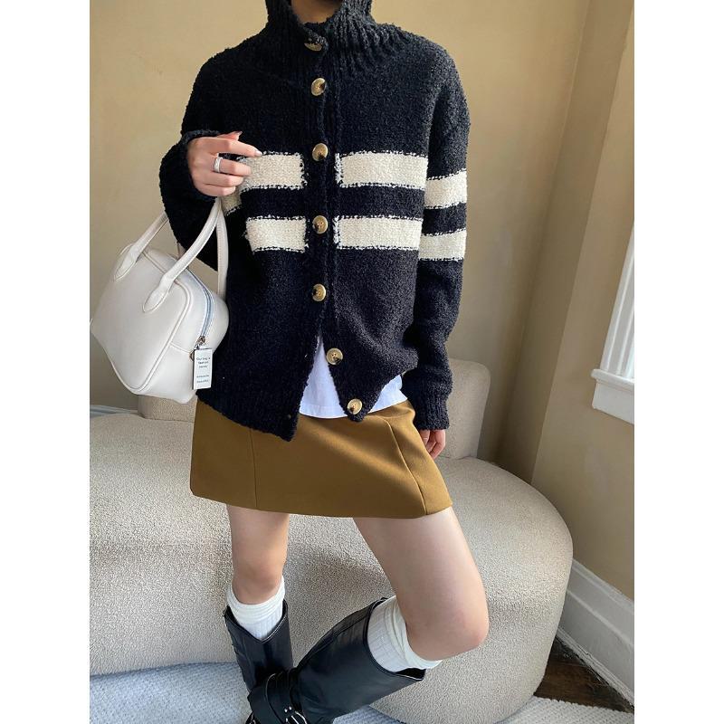 Синан Двусторонний Кардиган с Контрастными Полосками SN6889