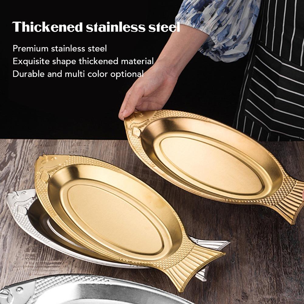 Stainless Steel Fish Shaped Plate Decorative Appetizer Tray Fish Serving Platter  Home Restaurant