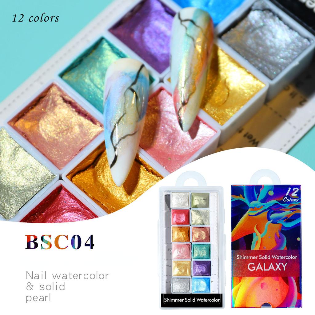 12 Colors Watercolor Paints Glitter Soilid Powder Shimmer Chrome Pigment Holographic Dusts For Nails Art Paintings