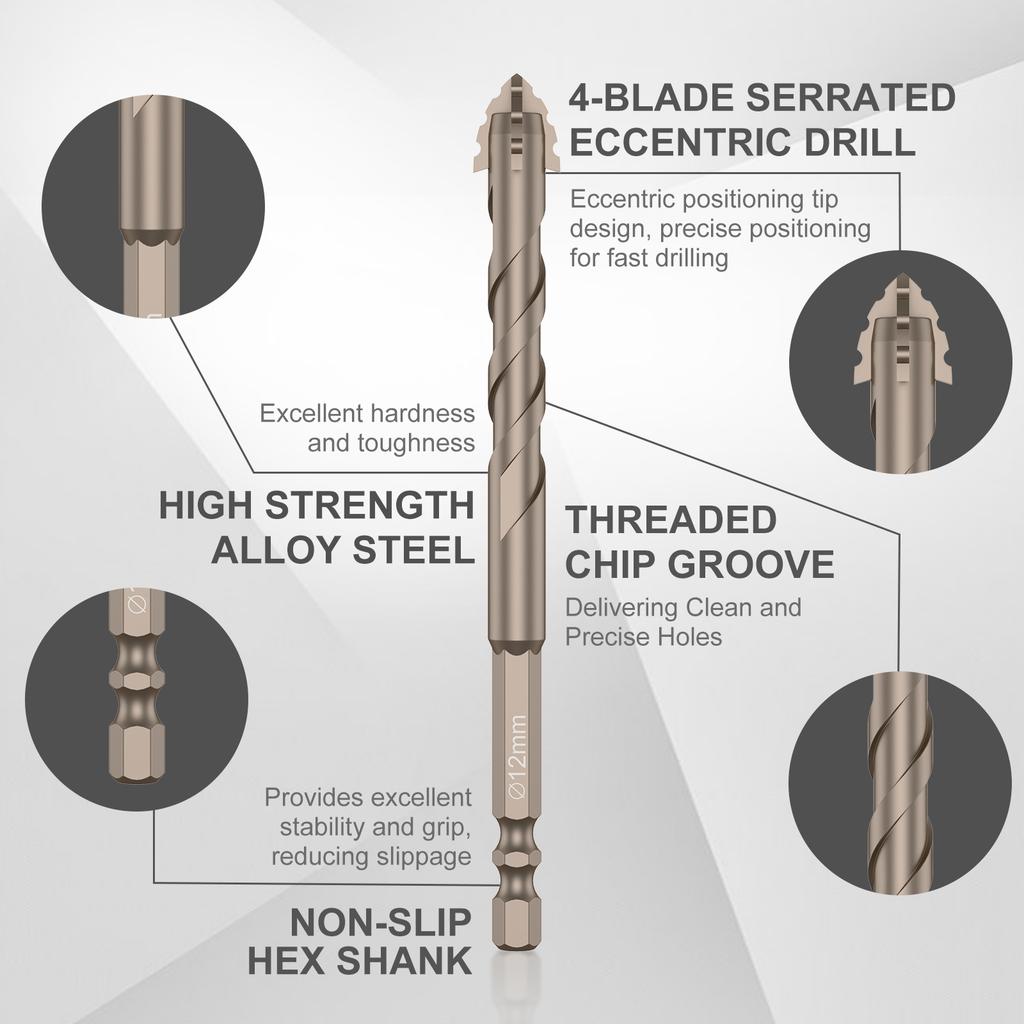 Набор эксцентриковых сверл высокой прочности 17 шт. 6-150 мм Универсальные нескользящие биты Прочный магнитный инструмент для сверления бетона стекла