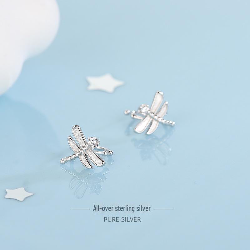 Banyan Tree S925 Sterling Silver Butterfly Earrings with Diamonds - Japanese & Korean Style, Cute Animal Ear Bone Clip