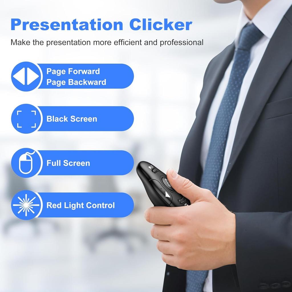 USB Type C Wireless Presenter Remote Clicker for Mac/Windows/Linux, Computer/Laptop, Google Slide/PPT/Keynote