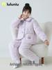 Lulu Cow Girls' Winter Flannel Quilted Pajamas - Warm Three-Layer Sleepwear for Middle and Big Girls