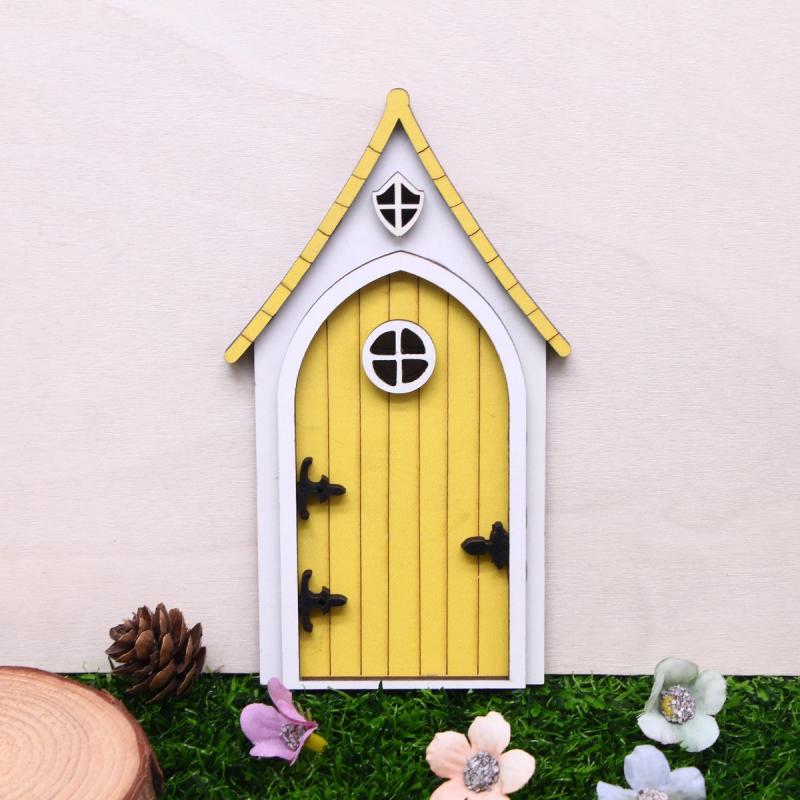 Dollhouse Mini Wooden Fairy Tale Door Dollhouse Gnome Door Model Miniature Garden Scene DIY Furniture Decoration Accessories