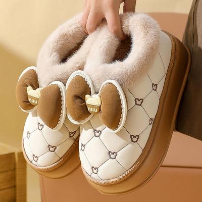 Женские зимние ботинки больших размеров, повседневные, короткие, на толстом каблуке, с флисовым мехом, хлопковые ботинки с бантом, размеры 36-41