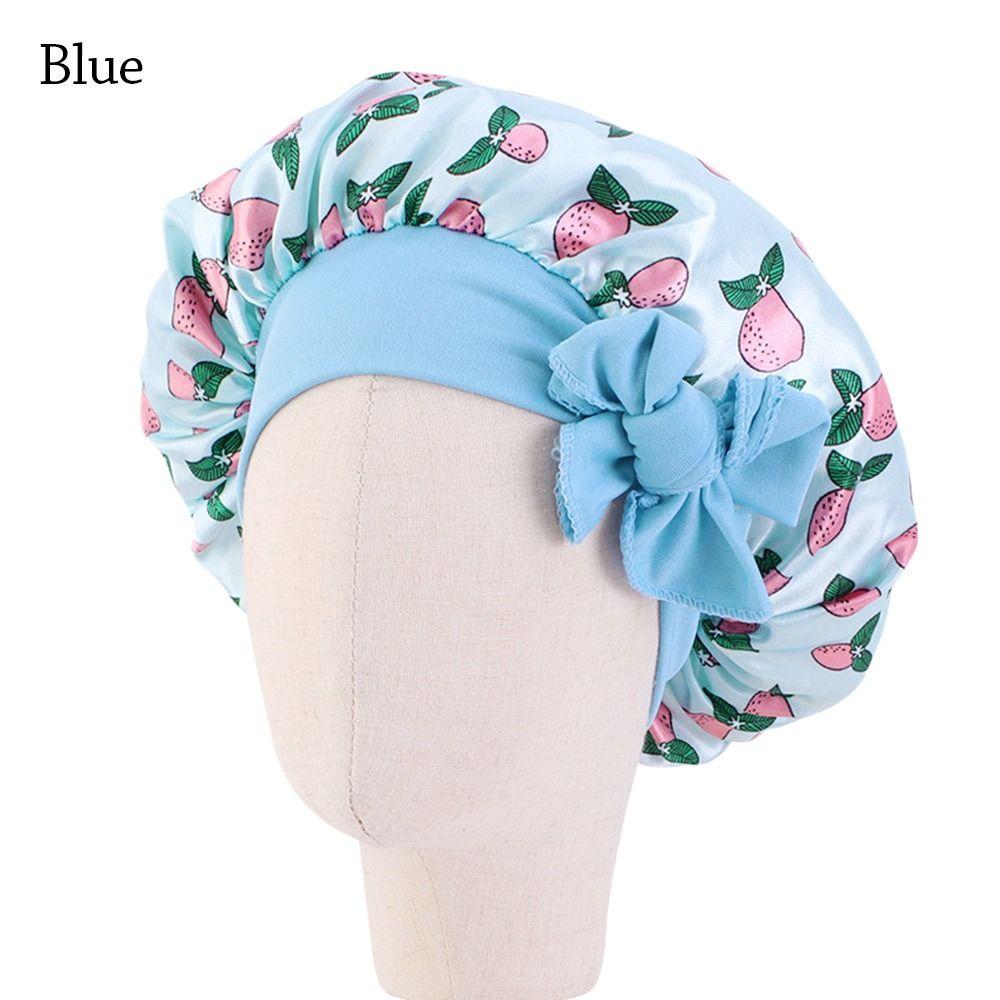 Boy Girls Flower Printed Band Bow Satin Bonnet Hair Beanie Shower Cap Sleep Hat
