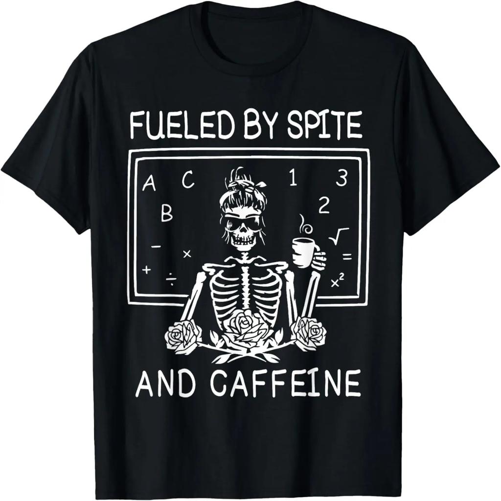 Fueled By Spite And Caffeine Lazy Halloween Skeleton Costume T-Shirt