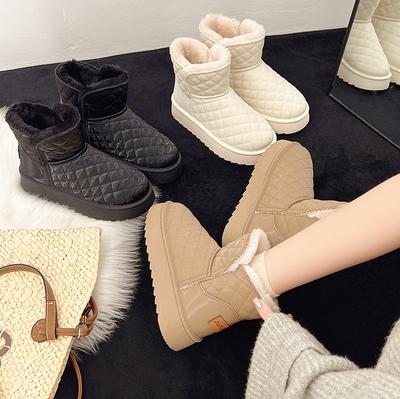 Осенне-зимние женские сноубутсы 2025 новинка, средняя голень, толстая подошва, утепленные теплые хлопковые ботинки, уличные удобные нескользящие внешние хлопковые ботинки