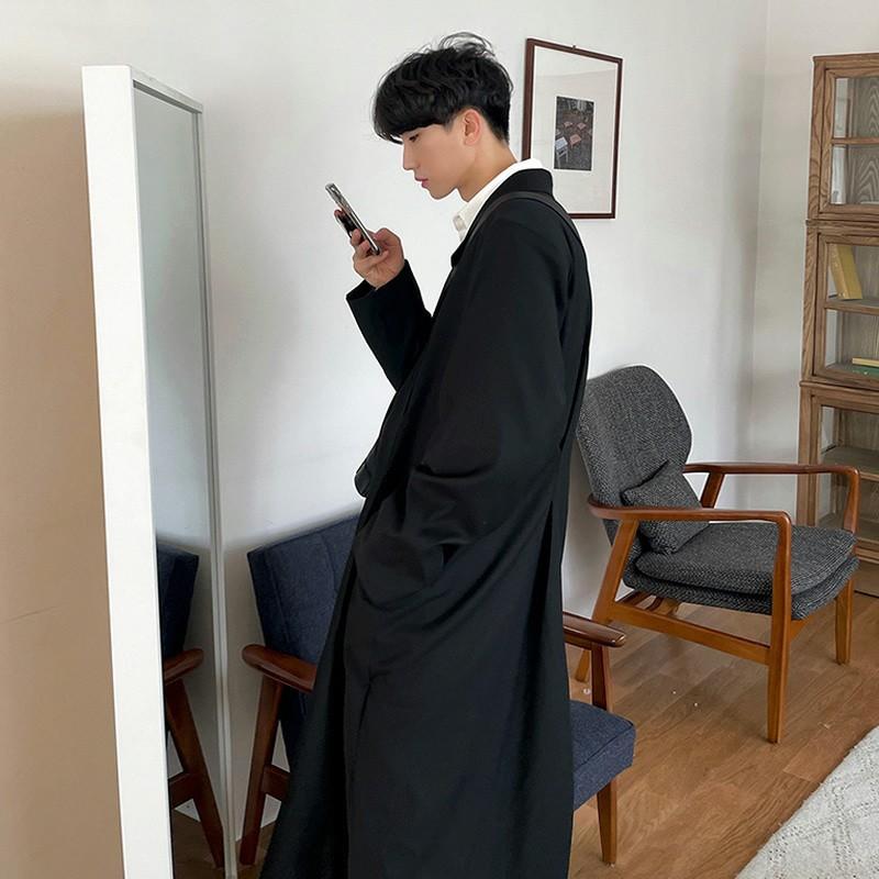 Ветровка мужская средней длины, осенняя, новая, мужская, корейский стиль, модное свободное пальто выше колена с воротником