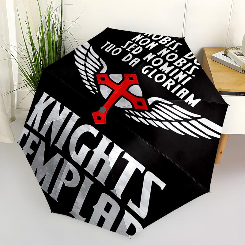 Knights Templar, Cross Themed Automatic Opening and Closing Umbrella, Compact Travel Umbrella, Lightweight and Portable, Suitable for Beach