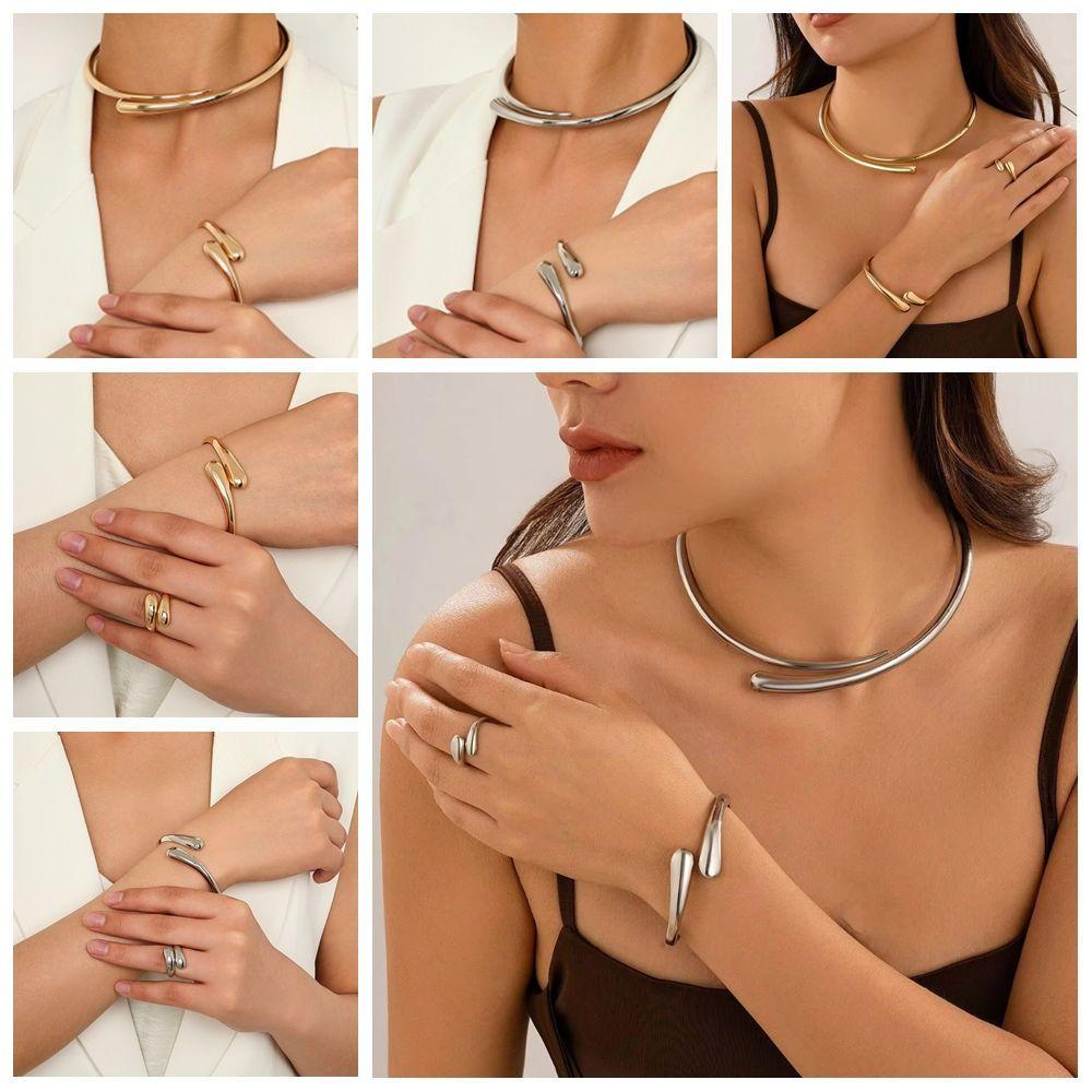2/3Pcs Punk Open Cuff Bangle Adjustable Rings Party Grunge Jewelry Set  Jewelry Gifts