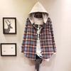 Hooded Jacket Women Spring and Fall Thin Velvet Casual Loose Plaid Shirt Versatile Comfortable Medium-length Jacket