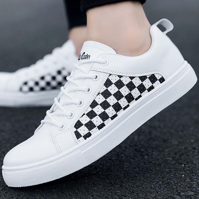 2025 New Grid Men Leather Board Shoes Summer Lightweight Breathable Flats Casual Shoes Fashion White Hot Sale Man Sneakers Tenis