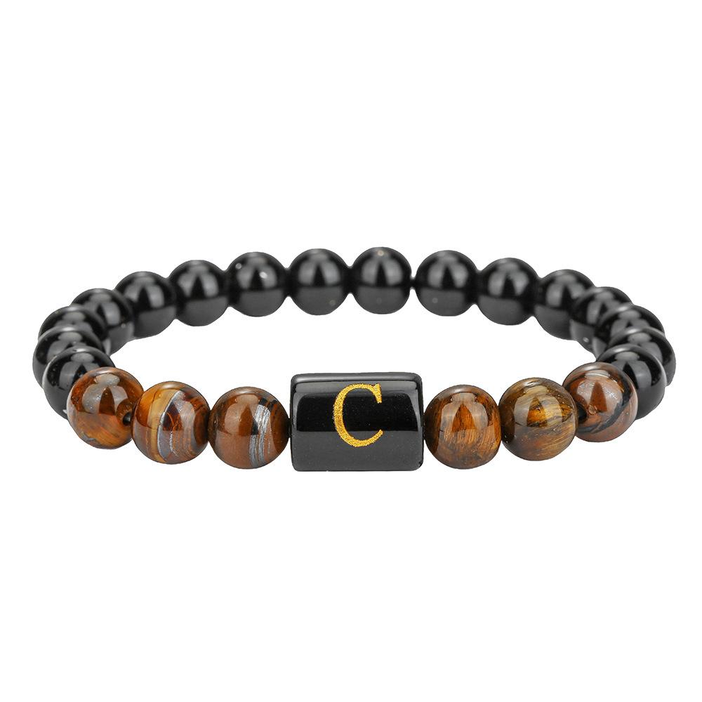 11 English alphabet tiger's eye stone bracelet ins design sense natural stone elastic beaded bracelet